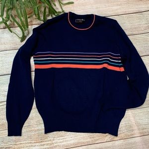 Vintage 80’s virgin wool sweater striped navy sz L
